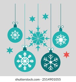 Elegant Merry Christmas white card vector with decorative hanging ornaments. Perfect for greeting cards, holiday invites, and festive designs. Add a stylish touch to your celebration.