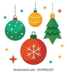 Elegant Merry Christmas white card vector with decorative hanging ornaments. Perfect for greeting cards, holiday invites, and festive designs. Add a stylish touch to your celebration.