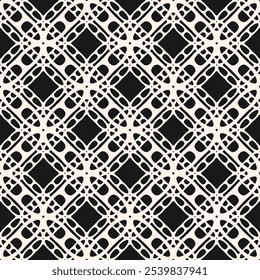 Elegante adorno de malla. Vector abstracto patrón geométrico blanco y negro sin fisuras con rejilla, celosía, siluetas de flores, Formas curvas. Textura de fondo monocromo simple. Diseño vintage repetido