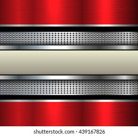 Elegant metal background with beige  banner over dotted pattern