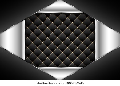     Elegante fondo metálico de gradiente negro y plateado con tapicería.Ilustración vectorial.Eps10 