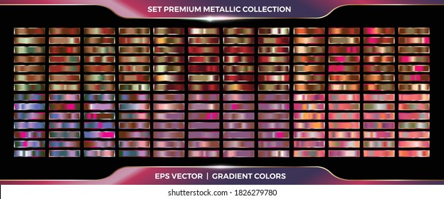 Elegant metallic Copper, Gold, and bronze gradient swatches mega set collection palette for border frame ribbon cover label templates