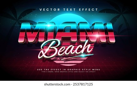 Elegant miami beach editable vector text effect. Suitable for night technology event.