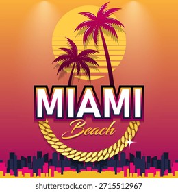 Elegante efecto de texto de Vector editable de Miami Beach. Adecuado para eventos de tecnología nocturna
