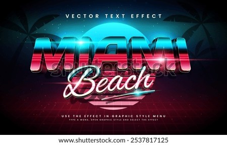 Elegant miami beach editable vector text effect. Suitable for night technology event.