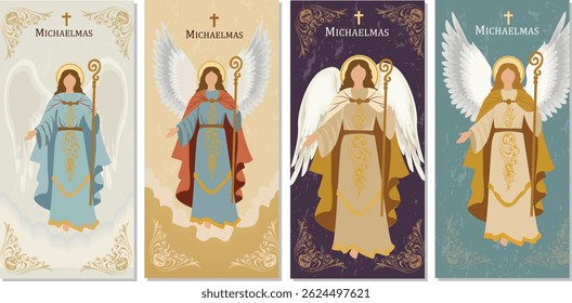 Elegant Michaelmas Illustration of Archangel Michael with Staff
