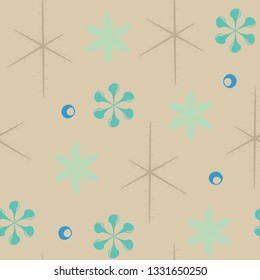 Elegant mid-century inspired seamless winter pattern. Vintage snowy woods themed print for fabrics, gift wrap, stationary, interior design.