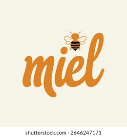 Elegant Miel Logo Design met Bee Illustratie in Moderne Stijl Logo