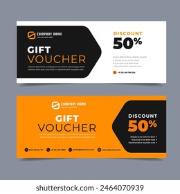 Elegant minimal black and orange gift voucher template