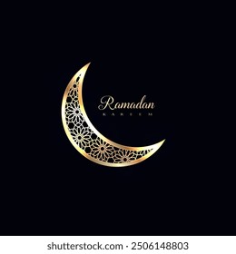 Elegante tarjeta de felicitación de Ramadán negro minimalista con media luna dorada. Diseño de Ilustración vectorial