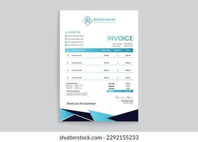 Elegant minimal blue and black invoice template