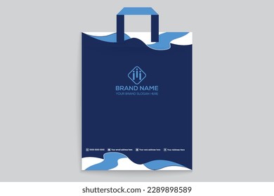 Elegant minimal blue color shopping bag template