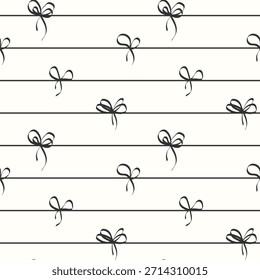 Elegante patrón de arco mínimo en estilo de arte de línea. Líneas Horizontales con bowknot de regalo. Fondo de dibujo minimalista Doodle. Ideal para textiles para niños, papel de embalaje, cubierta del planificador