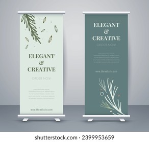elegant, minimal business roll up display banner standee for presentation purpose. green color palette.