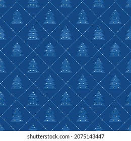 Elegant minimal Christmas vector seamless pattern with trees and dot snow. Xmas moderm rapport. Christmas pattern. Christmas trees. Wrapping paper.