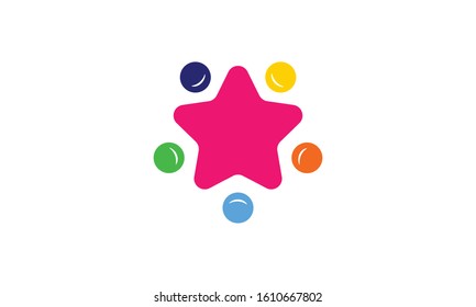 Elegant minimal colorful Star smile logo. It will be suitable for social and kids company or brand.