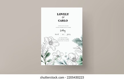 elegant minimal flower with watercolor wedding card template