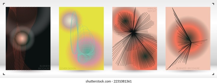 Elegant Minimal Geometric Vector Poster Design with Lines and Gradient Colorful Circles. Collection of Abstract Backgrounds for Covers, Flyers, Templates, Booklets, Cards, Brochures, Branding, etc.