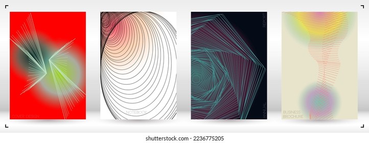 Elegante diseño de póster de vectores geométricos mínimos con líneas y círculos coloridos gradientes. Colección de fondos abstractos para portadas, volantes, plantillas, folletos, tarjetas, folletos, promoción de marca, etc.