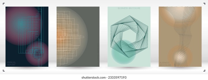 Elegant Minimal Geometric Vector Poster Design with Lines and Gradient Colorful Circles. Set of Abstract Backgrounds for Covers, Flyers, Templates, Booklets, Cards, Brochures, Branding, etc.