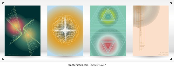 Elegant Minimal Geometric Vector Poster Design with Lines and Gradient Colorful Circles. Set of Abstract Backgrounds for Covers, Flyers, Templates, Booklets, Cards, Brochures, Branding, etc.