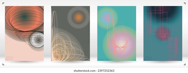 Elegant Minimal Geometric Vector Poster Design with Lines and Gradient Colorful Circles. Collection of Abstract Backgrounds for Covers, Flyers, Templates, Booklets, Cards, Brochures, Branding, etc.