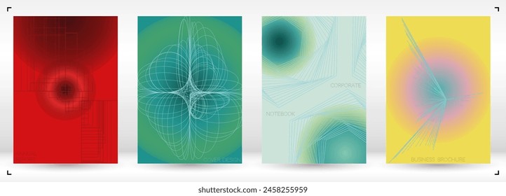 Elegant Minimal Geometric Vector Poster Design with Lines and Gradient Colorful Circles. Collection of Abstract Backgrounds for Covers, Flyers, Templates, Booklets, Cards, Brochures, Branding, etc.
