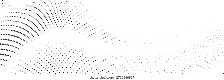 Elegant minimal halftone wave background with soft dotted curves creating clean abstract texture perfect for contemporary design, presentations and digital media use Vector Illustration