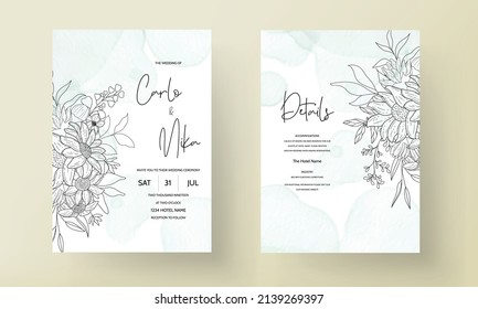 Elegant minimal hand drawn floral wedding invitation template