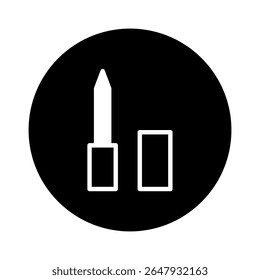 Ilustração mínima elegante mostrando o item de beleza de maquiagem de batom em um fundo preto circular maquiagem design