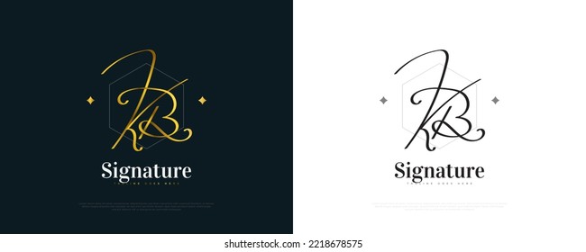 Elegant and Minimal Initial K and B Logo Design with Handwriting Style. KB Letter Signature Logo with Gold Handwriting Style for Wedding, Fashion, Jewelry, Boutique, Botany and Brand Logo