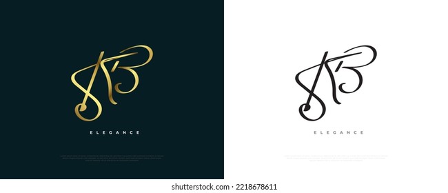 Elegant and Minimal Initial K and B Logo Design with Handwriting Style. KB Letter Signature Logo with Gold Handwriting Style for Wedding, Fashion, Jewelry, Boutique, Botany and Brand Logo