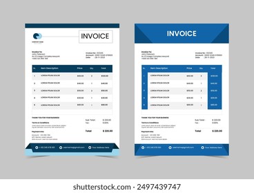 Elegant minimal invoice template design vector format,bill, voucher, receipt, quotation, list, price list