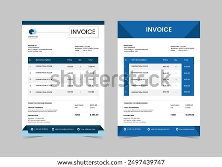 Elegant minimal invoice template design vector format,bill, voucher, receipt, quotation, list, price list