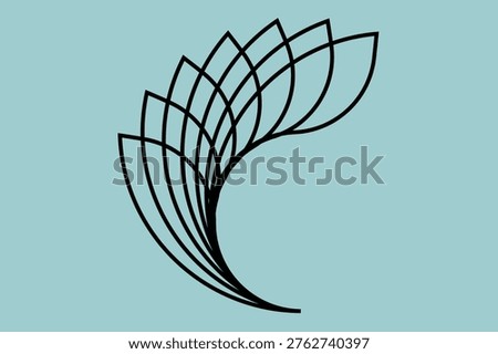 Elegant minimal leaf design created with smooth flowing black lines forming a layered organic shape. This modern line art illustration combines natural inspiration with geometric precision, symbolizing growth, balance, and sustainability. Perfect for logos, eco branding, wellness themes, backgrounds, and contemporary graphic design projects.
