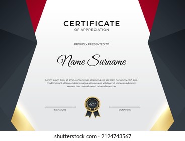 Elegant minimal red, black and gold Certificate template for appreciation, award, graduation, school, honor diploma and much more