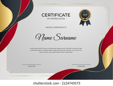 Elegant minimal red, black and gold Certificate template for appreciation, award, graduation, school, honor diploma and much more