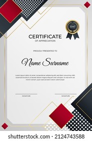 Elegant minimal red, black and gold Certificate template for appreciation, award, graduation, school, honor diploma and much more