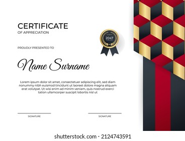 Elegant minimal red, black and gold Certificate template for appreciation, award, graduation, school, honor diploma and much more