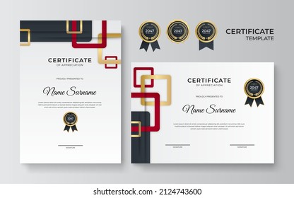 Elegant minimal red, black and gold Certificate template for appreciation, award, graduation, school, honor diploma and much more