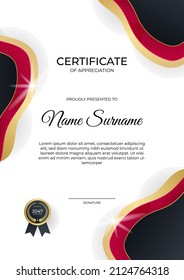 Elegant minimal red, black and gold Certificate template for appreciation, award, graduation, school, honor diploma and much more