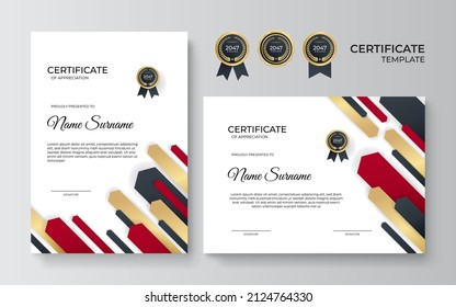 Elegant minimal red, black and gold Certificate template for appreciation, award, graduation, school, honor diploma and much more