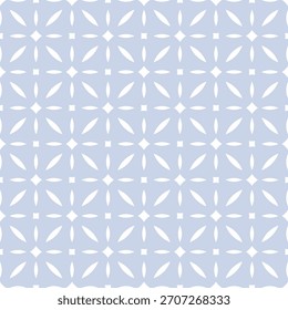 Elegant minimal seamless background. Vector geometric floral pattern with diamonds, flowers, leaves, grid, lattice. Simple light blue abstract ornament in oriental style. Subtle repeating geo design
