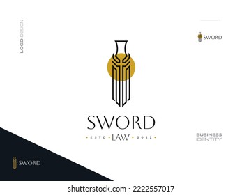 Elegant and Minimal Sword Logo with Line Style. Suitable for Lawyer, Firm or Security Company Logo
