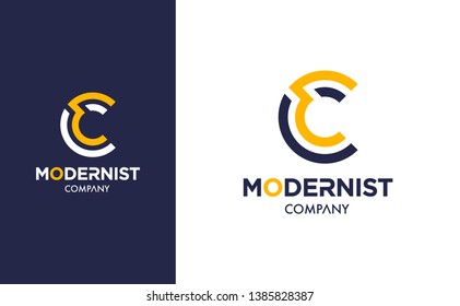 Elegant minimal Vector C Logo in two colour variations. Premium Logotype design for modern company branding. Simple and stylish identity design in blue and yellow.
