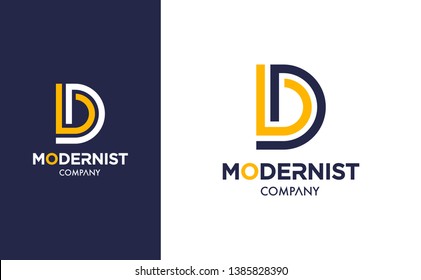 Elegant minimal Vector D Logo in two colour variations. Premium Logotype design for modern company branding. Simple and stylish identity design in blue and yellow.
