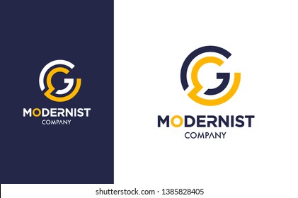 Elegant minimal Vector G Logo in two colour variations. Premium Logotype design for modern company branding. Simple and stylish identity design in blue and yellow.
