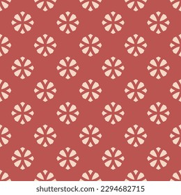 Elegant minimal vector geometric floral seamless pattern. Simple minimalist ornament with small flower silhouettes. Abstract red and beige vintage background. Repeated retro design for decor, print