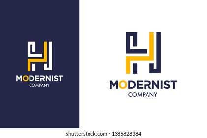 Elegant minimal Vector H Logo in two colour variations. Premium Logotype design for modern company branding. Simple and stylish identity design in blue and yellow.
