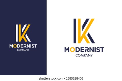 Elegant minimal Vector K Logo in two colour variations. Premium Logotype design for modern company branding. Simple and stylish identity design in blue and yellow.

